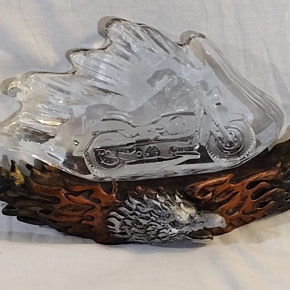 Harley-Davidson Clear and Bronze Blue Lighted Glass Art